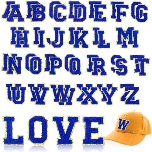 WILLBOND 52 Pcs Chenille Letter Patches AZ SelfAdhesive Alphabet Stickers Embroidered Applique for Clothes Bags Hats Backpacks DIY Name Craft Wedding GiftsDark Blue22 Inch