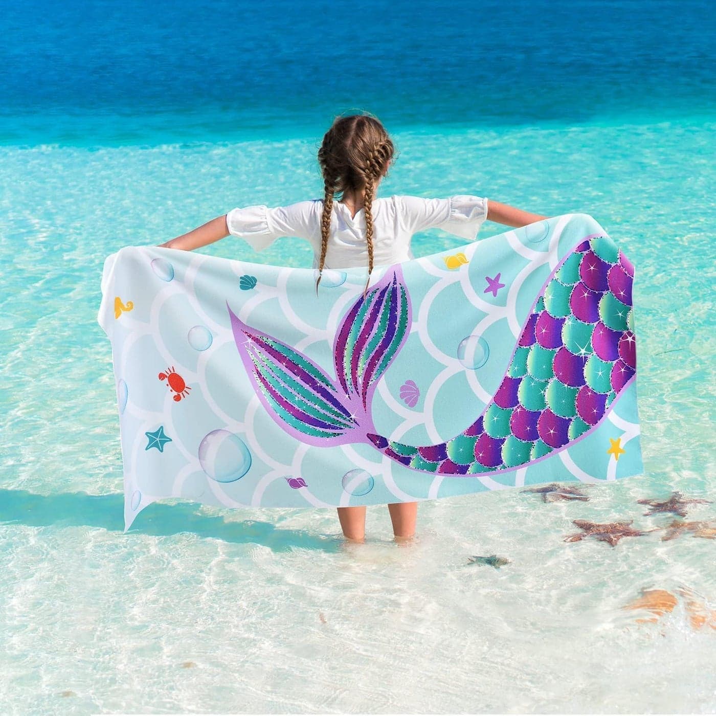 WERNNSAI Mermaid Kids Beach Towel for Girls 76 x 150cm Mermaid Sand Free Swim Towels for Girls Bath Pool Camping Travel Towel Quick Dry Ultra Absorbent Super Soft Beach Blanket Bath Shower Towel