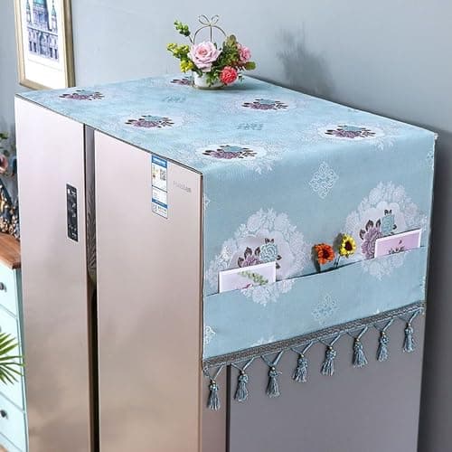 YUZHANGHE Fridge Dust Cover MultiPurpose Appliance Top Cover with Storage Pockets 71In x 256In 180cm x 65cm Washing Machine Top Cover Tassels Blue
