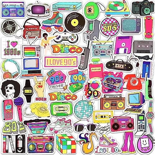 DETICKERS 80s 90s Stickers for Water Bottles 90s Party Decorations 70 PCS Waterproof Vinyl Gifts for Adult Stickers