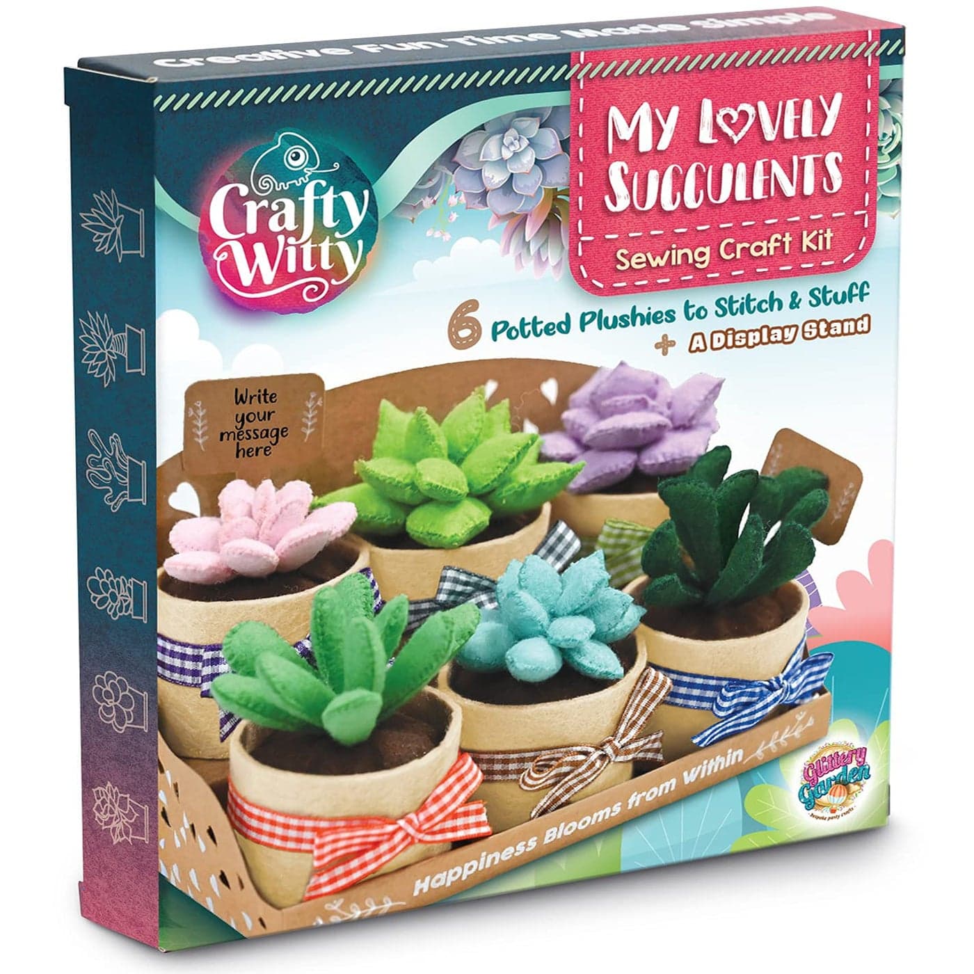 Felt Succulents Craft Kit Make 6 Potted Colorful Plushies A Display Rack Mini Garden DIY Sewing Project Activity Set Arts Crafts Supplies Great Gift for Teens and Adults