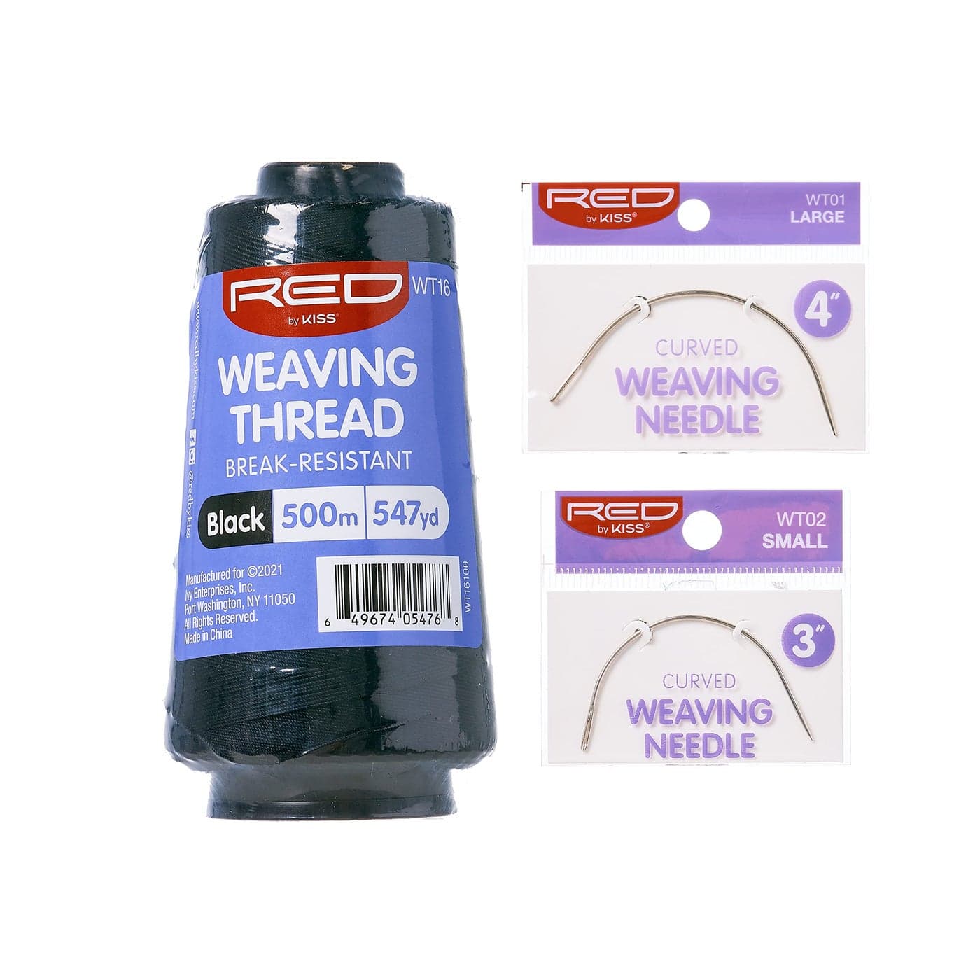Red by Kiss Hair Weaving Thread Black 547yard and Curved Weaving Needles Set Hair Extension Kit