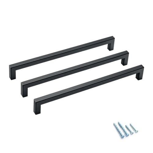 Aibeli 10 Pack Black Kitchen Cabinet Handles 10 Inch Matt Black Stainless Steel Square Cabinet Pulls Furniture Dresser Wardrobe Handles Modern Cabinet Hardware