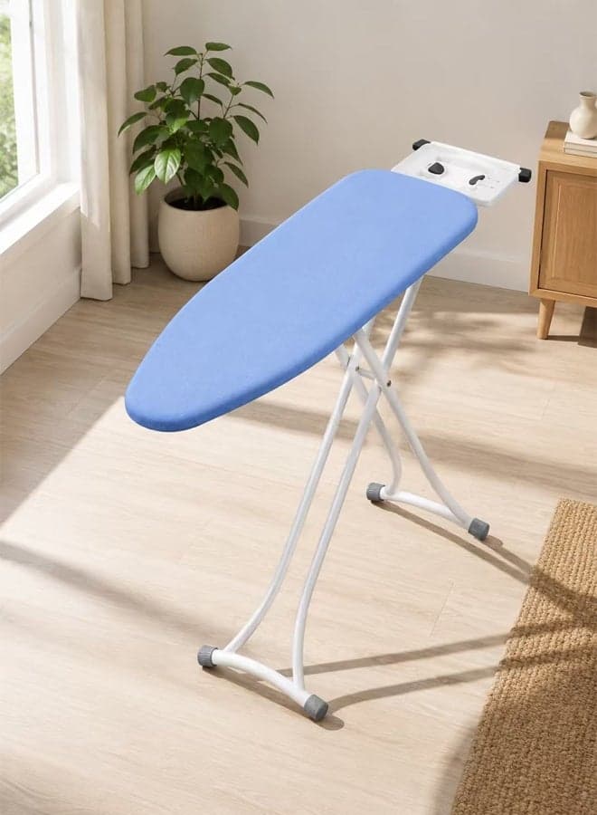 Foldable Ironing Board with Iron Rest | 122x33cm Large Surface | Adjustable Height up to 80cm | Heavy Duty Steel Frame | Anti-Slip Rubber Feet | Light Blue Cover | Compact Space-Saving Design for Home & Laundry