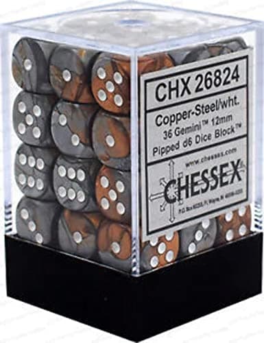 DND Dice SetChessex DD Dice12mm Gemini Copper Steel and White Plastic Polyhedral Dice SetDungeons and Dragons Dice Includes 36 Dice D6 CHX26824