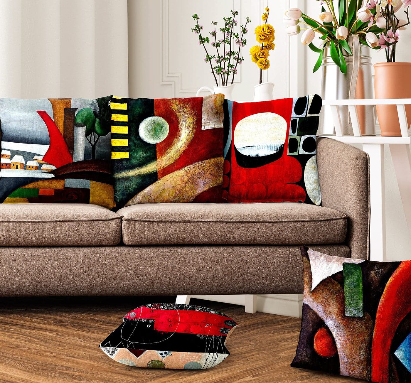 Ultimate Trends Polyester Digital Modern Printed Cushion Cover 18x18 Set of 5, Black Red (UTCC-1008_ 18)