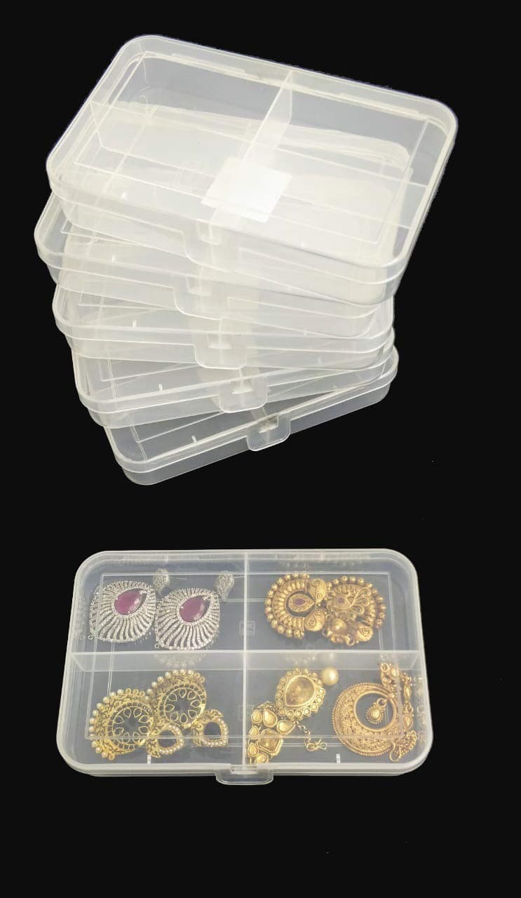 CSM® Jewelry Case Organizer(CLICK-4-6) Multipurpose Plastic Storage Box with dividers 4 Grids, Transparent (Pack of 6 Boxes)