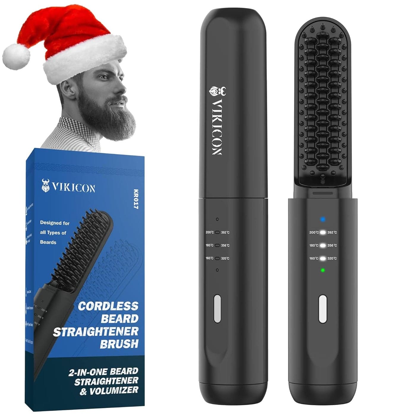 VIKICON Beard Straightener for Men Cordless Heated Beard Brush for Men Electric Hot Comb AntiScald Mini Straightening Brush for Beard Grooming Portable for Travel and Home Use Gifts for Men Him