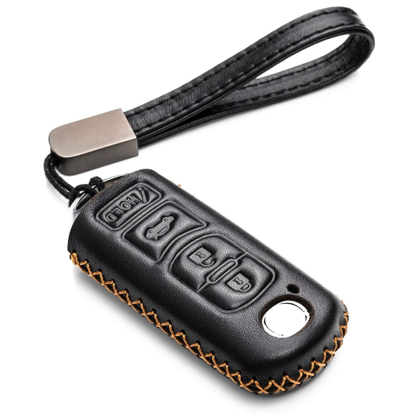 Vitodeco Genuine Leather Smart Key Fob Case Cover Protector Compatible for Mazda 3 6 CX5 CX7 CX9 MX5 Miata Atenza Axela 4 Buttons Black