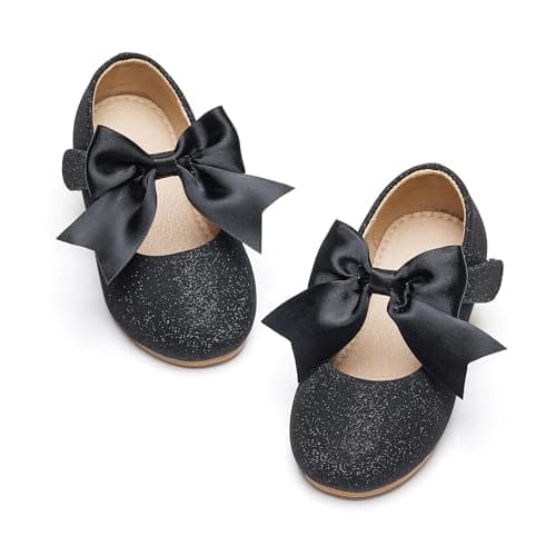 GINFIVE Toddler Girls Dress Shoes Mary Janes Ballerina Flats for Girls Black Shoes Toddler 10