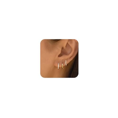 KICKGY Gold Huggie Hoop Earrings for Women, Dainty 14K Gold Plated CZ Small Hoop Earring Stacks Hypoallergenic Cartilage Earrings Simple Earring Sets for Multiple Piercings Jewelry