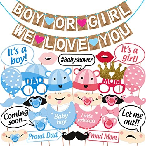 WOBBOX Baby Shower Combo of Party Props 30 Pcs & Jute Style Boy Or Girl We Love You Bunting Banner, Baby Shower Decoration Item (Pack of 2)