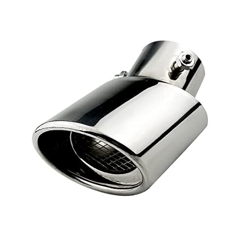 OtpOutopa Car Polished Stainless Steel Exhaust Tail Exterior Rear Tail Car Exhaust Pipe Flue Muffler Tip Pipe, 63mm/2.5 inch Inlet Tailpipe Auto Universal Accessories with Mesh (Curved,Silver)