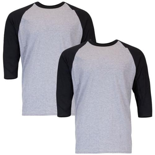 Gildan Adult Heavy Cotton 3/4 Raglan T-Shirt, Style G5700, 2-Pack, Sport Grey/Black, Small