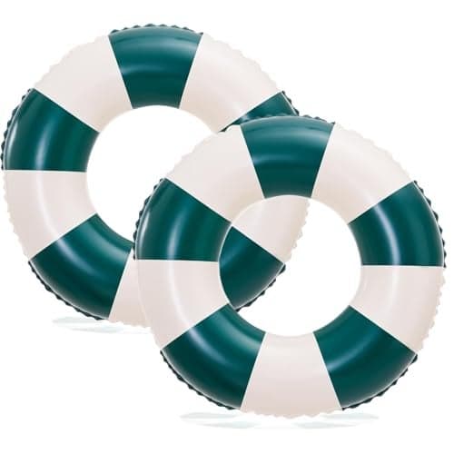 30 inch Inflatable Pool Floats for Adults 2 Pack Striped Floaties Pool Tubes Swim Rings Inflatable Pool Float for Swimming Pool Party Lake Beach Adults Dark Green