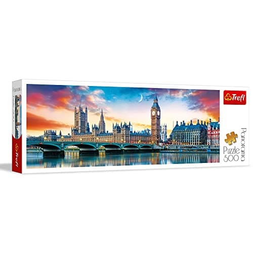 Trefl Panorama Big Ben and Palace of Westminster, London 500 Piece Jigsaw Puzzle Red 26"x9" Print, DIY Puzzle, Creative Fun, Classic Puzzle for Adults and Children from 10 Years Old