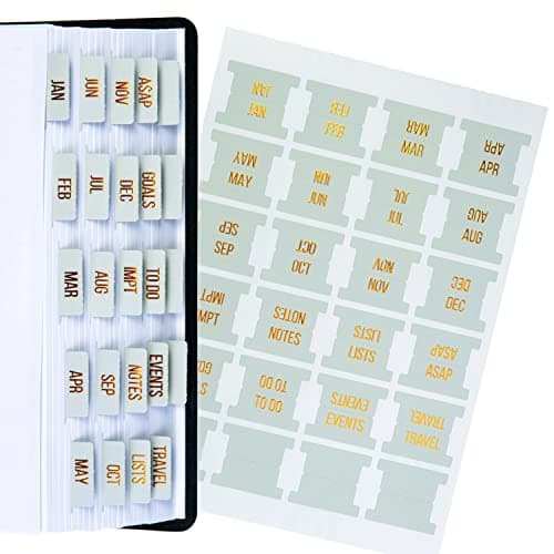 DiverseBee Gold Foil Planner Monthly Tabs, 24 Peel and Stick Laminated Tabs for Notebooks (12 Month and 4 Blank), Calendar Stickers for Planners, Dividers (Jade)