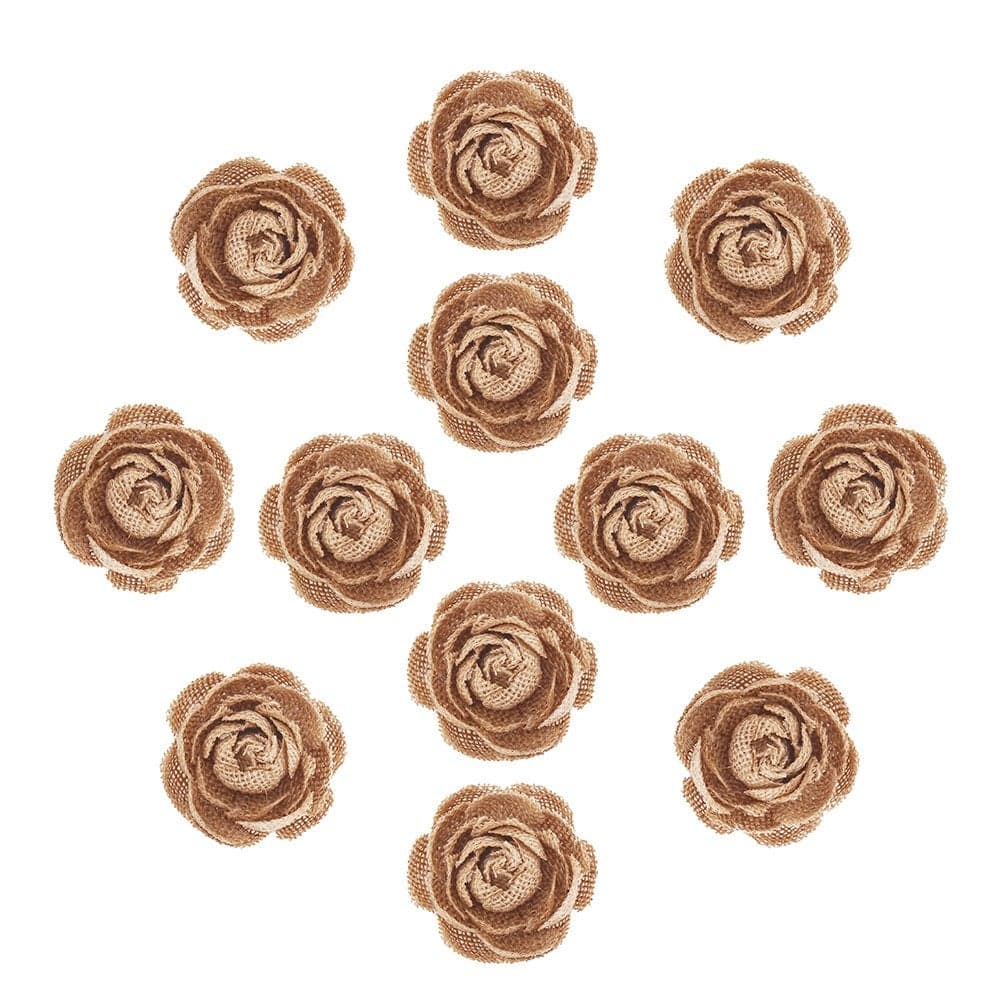 DECORA 12 Pieces Handmade Burlap Rose Flowers for Wedding Decoration DIY Craft Making