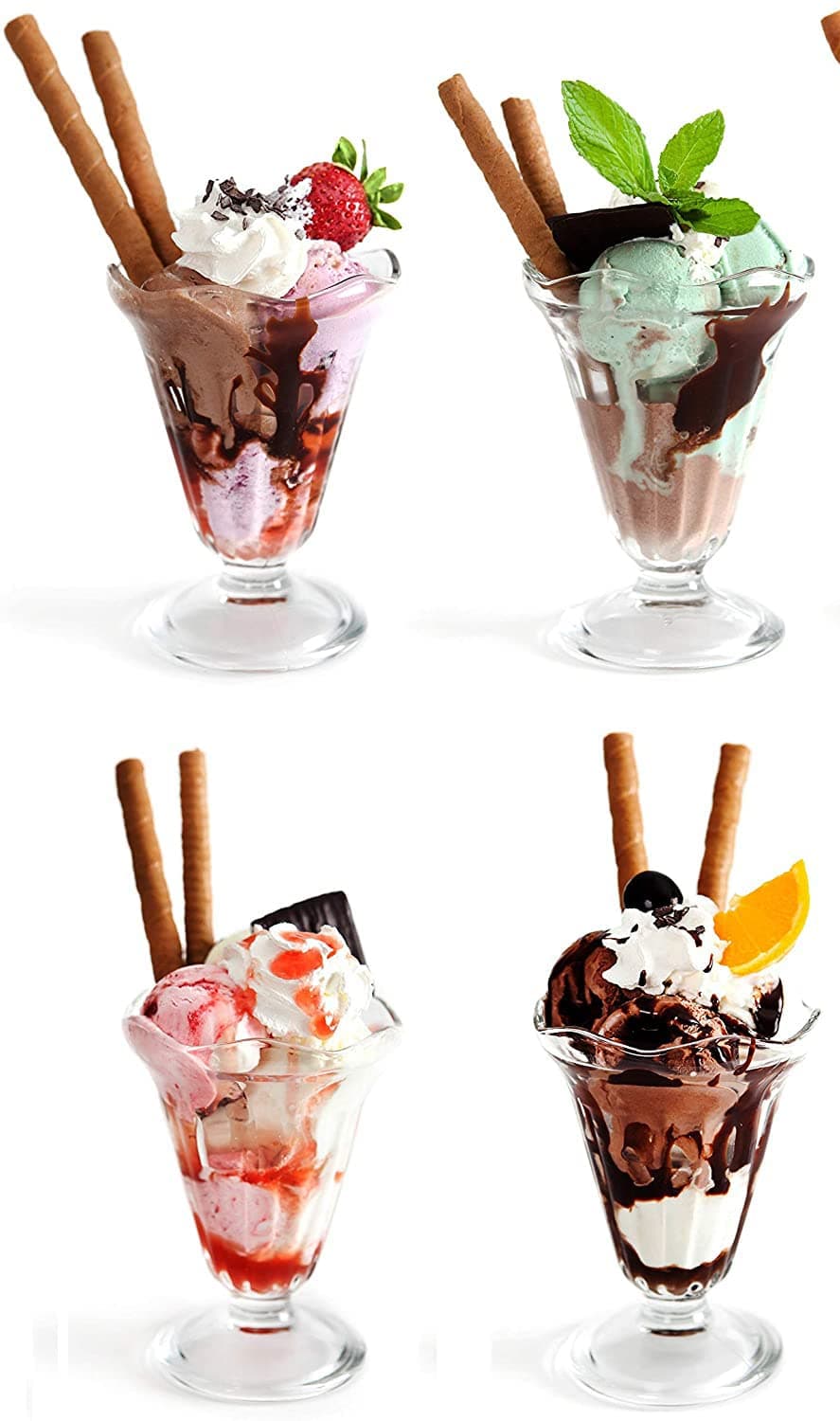 Mivana Sundae Glasses Bowl Dishes for Desserts Milkshake Fruit Cocktail Jellies and Ice Cream Glass Serving Cups 300 ML Perfect for Home Restaurants and Parties Dishwasher Safe Crystal Bowls Set of 4