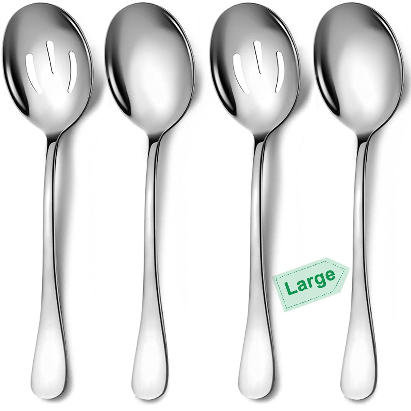 4Piece Stainless Steel Serving Spoon Set Includes 2 Large Serving Spoons 2 Slotted Spoons Dishwasher Safe 10Inch