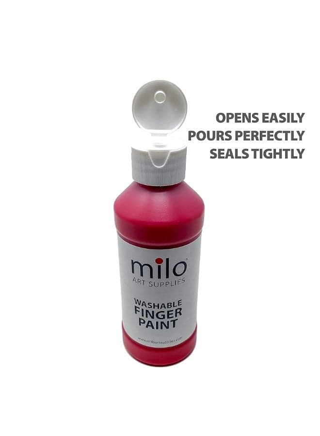 milo Kid's Washable Finger Paint Set of 8 Colors | 8 oz Bottles | Safe and Non-Toxic | Made in the USA | Art & Craft Paints for Kids, Toddlers, Pre School Supplies Painting Set for Children | Easy Pour and Squeeze Bottles