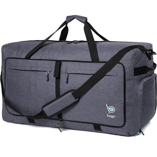 Bago Large Foldable Duffel Bags for Traveling Women & Men - 120L Packable Duffle Bag for Travel with Shoe Compartment - Water Repellant, Heavy Duty, Lightweight Folding & Collapsible (SnowBlack)