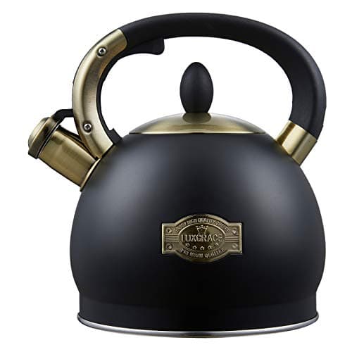Stove Top Whistling Tea Kettle Stainless Steel Teakettle Teapot with Ergonomic Handle 26 QuartBlack