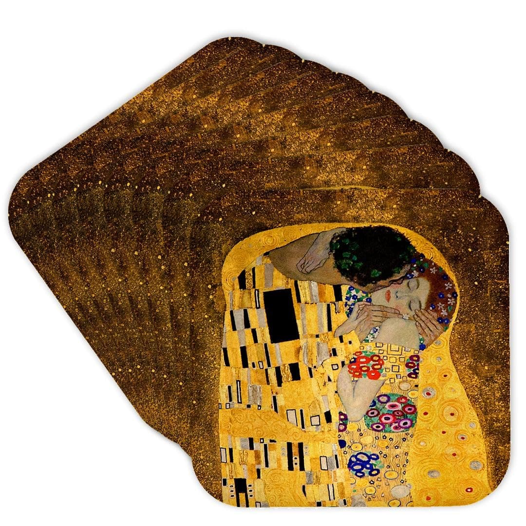 3dRose CST_155634_2 The Kiss C 1907 by Gustav Klimt Romantic Lovers Embrace Romance Gold Famous Classical Fine Art Soft Coasters Set of 8