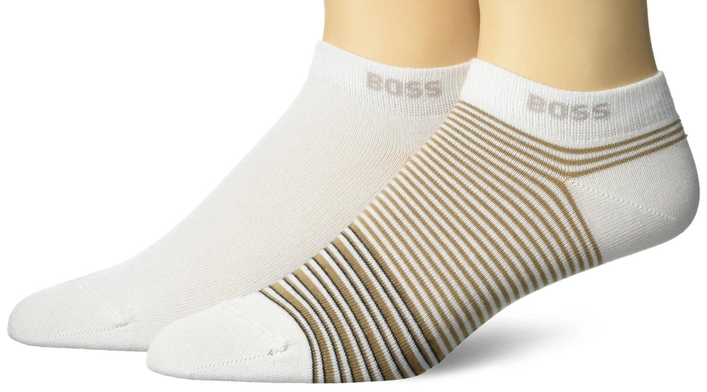BOSS 2-Pack Stripe and Solid Cotton Ankle Socks