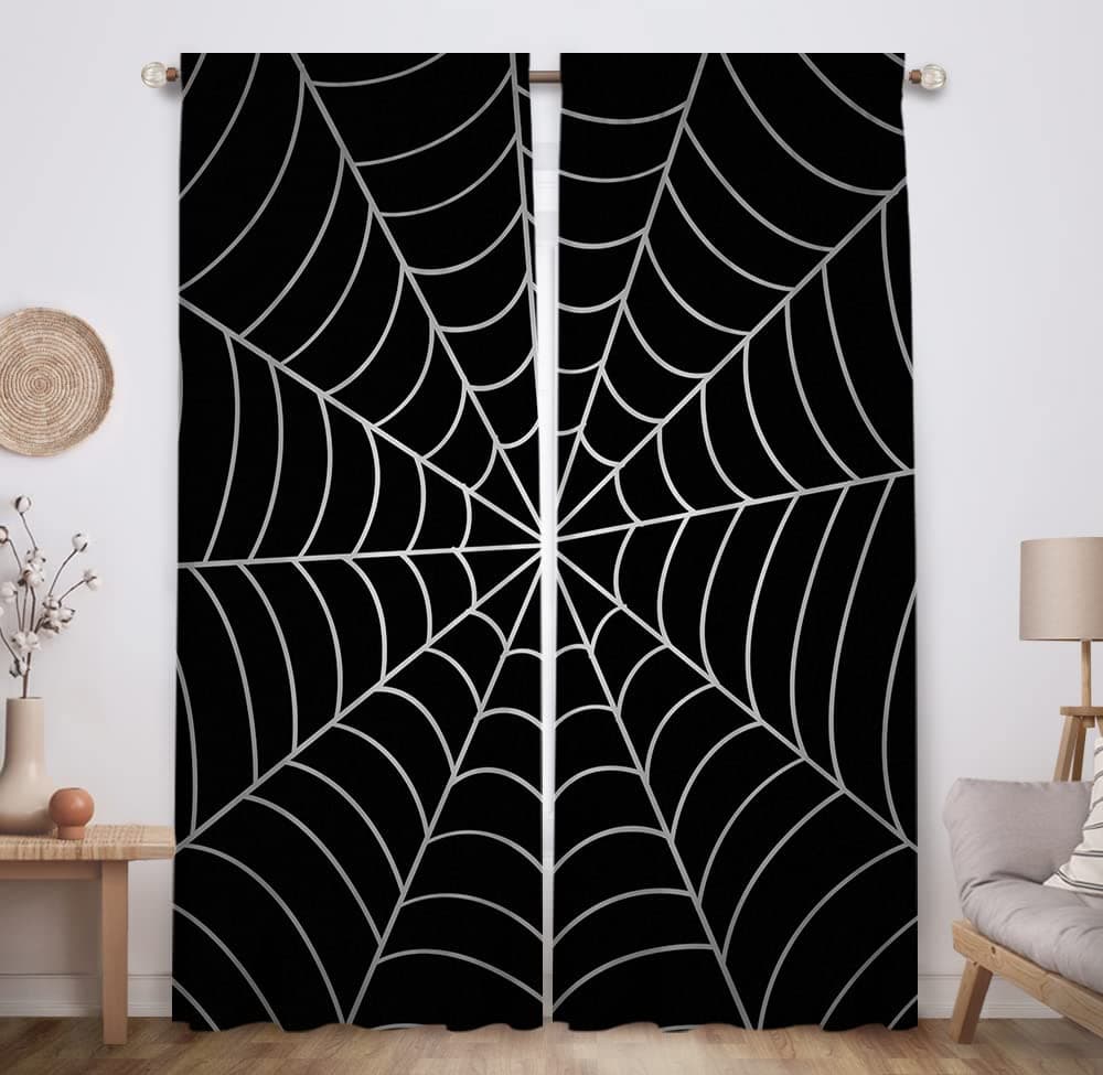 Allenjoy Superhero Spider Web Children Halloween Black Window Curtains for Boy Kids Baby Room Bedroom Nursery Toddler Home Office Decorations Durable Fabric Machine Washable 82 in x 84 in