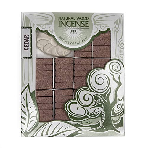 Incienso de Santa Fe - Cedar Natural Wood Incense Bricks with Holder, 100 Count - Made in The USA