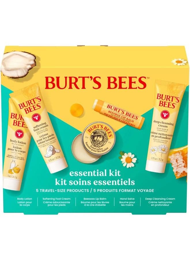 Christmas Gifts - Essentials Everyday Set, 5 Travel Size Products for Stocking Stuffers - Deep Cleansing Cream, Hand Salve, Body Lotion, Foot Cream and Original Lip Balm