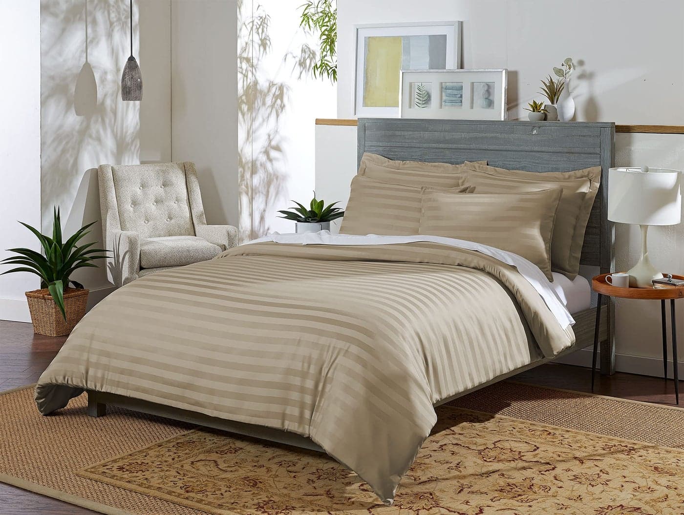 King Duvet Cover by Pure Bamboo 3 Piece Set Genuine 100 Organic Viscose Derived from Bamboo Luxuriously Soft and Cooling 2 Pillowcases King Jacquard Sand