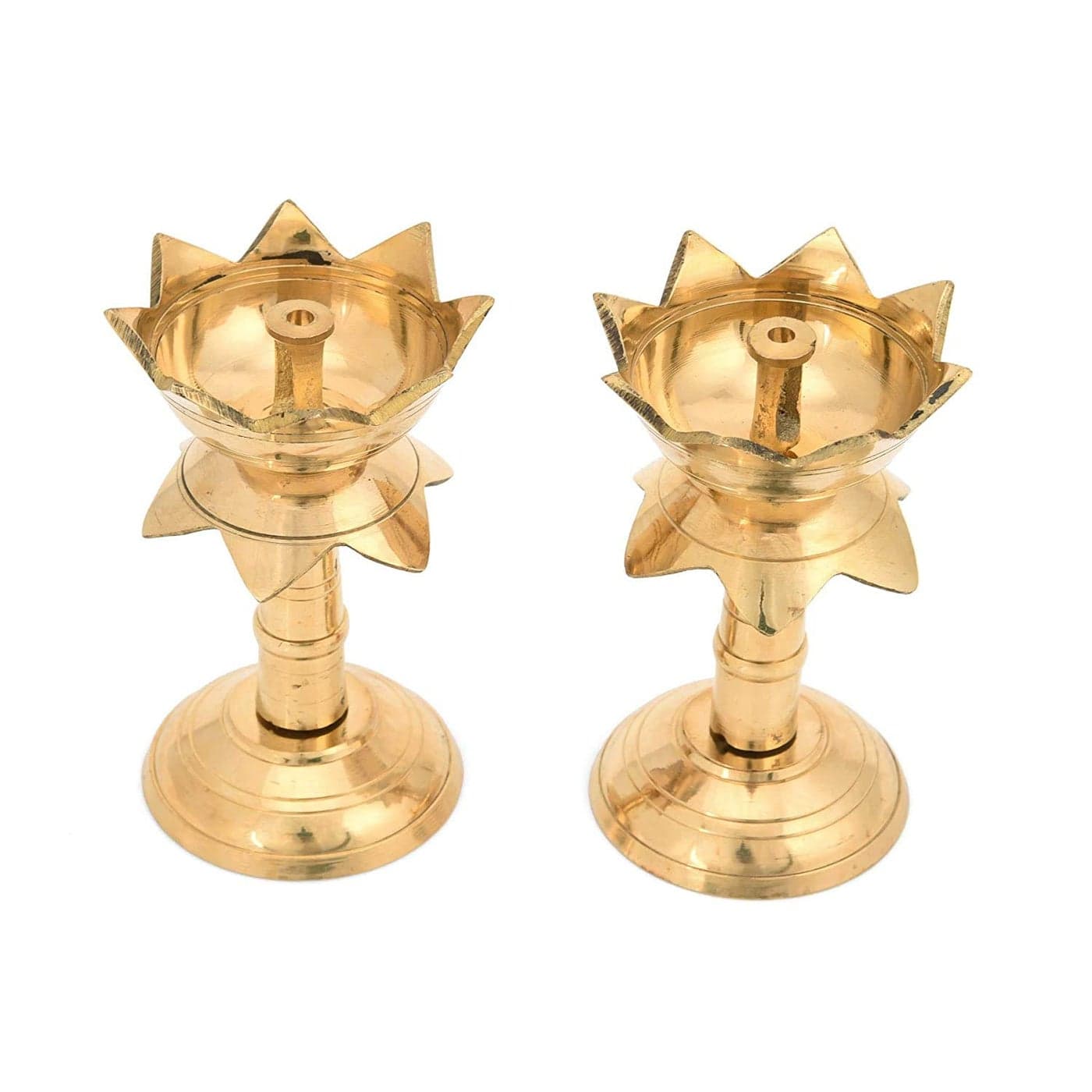 SVShoperzone Set of 2 Pure Brass Diya for Puja Temaple Decoration Lotus Shape Pillar Diya Stand Oil Lamp for Home Mandir Pooja Articles Decor Gifts 45 inch