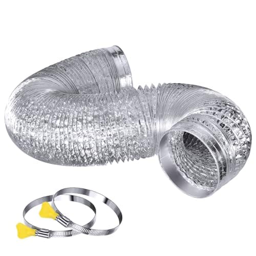 Steelsoft Heavy Duty 4Flexible Dryer Vent Exhaust Duct Hose 16 Feet Long Extra Thick6ply Aluminum Foil HVAC Ducting Kit with 2 Key Hose Clamps