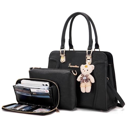 Soperwillton Purses for Women Crossbody Shoulder Handbags Top Handle Satchel Tote Bag Wallet Set 3pcs