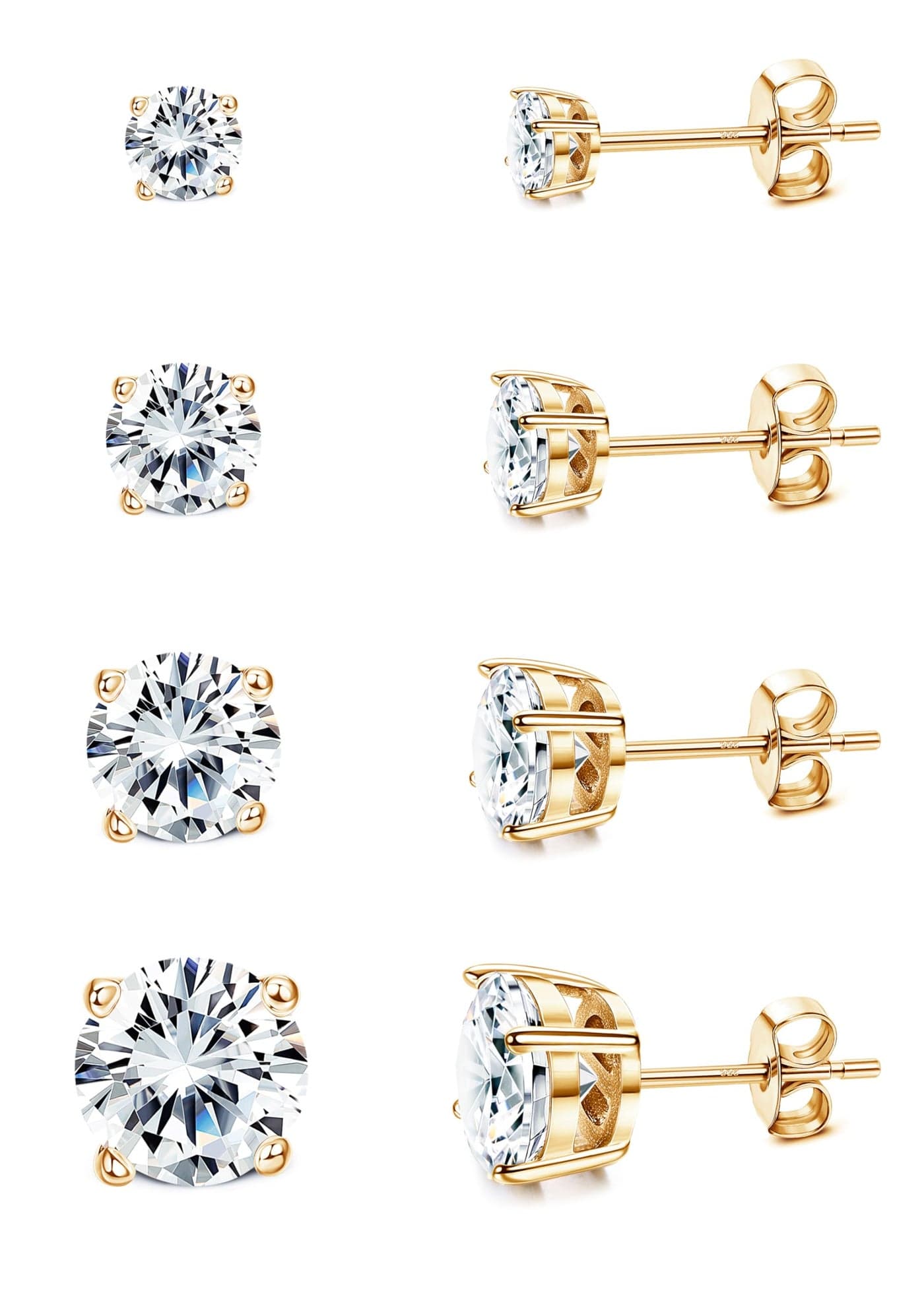 MILACOLATO Cubic Zirconia Stud Earrings for Women Men | 18K Gold Plated Hypoallergenic Sterling Silver Post Earrings | Big Brilliant Simulated Diamond CZ Halo Stud Earrings for Sensitive Ears G Round