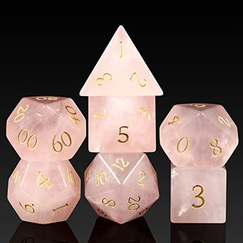 Pink Quartz DND Dice Set DNDND 7 PCS Natural Crystal DD Dice with Gorgeous Gift Case for Dungeons and Dragon Tabletop Game Pink Quartz