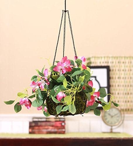 Fourwalls Decorative Polyester Artificial Bougainvillea Plant with Hanging Basket 40 cm Purple HANGING 23 CM BOUGAINVILLEA 1580PPL