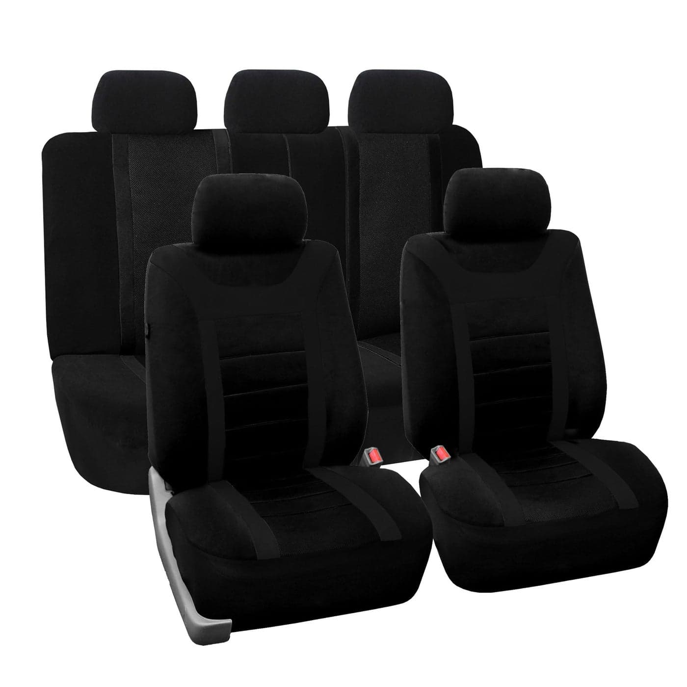 FH Group Full Set Cloth Car Seat Covers Universal Fit Low Back Front Seat Covers Airbag Compatible Split Bench Rear Seat Washable Seat Cover for SUV Sedan Van Black