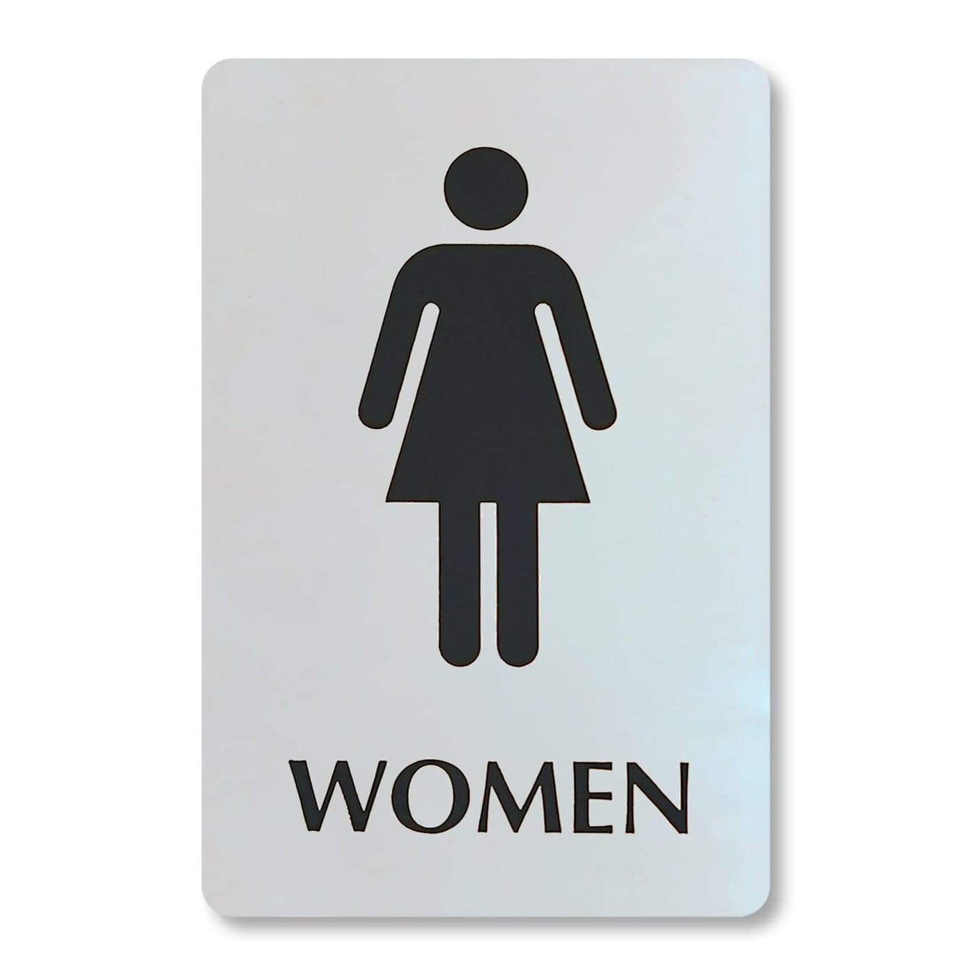 SmartSign 6 x 9 inch Womens Restroom Sign with Pictogram 40 mil Stainless Steel Metal Engraved DoorWall Mount Bathroom Sign Silver and Black