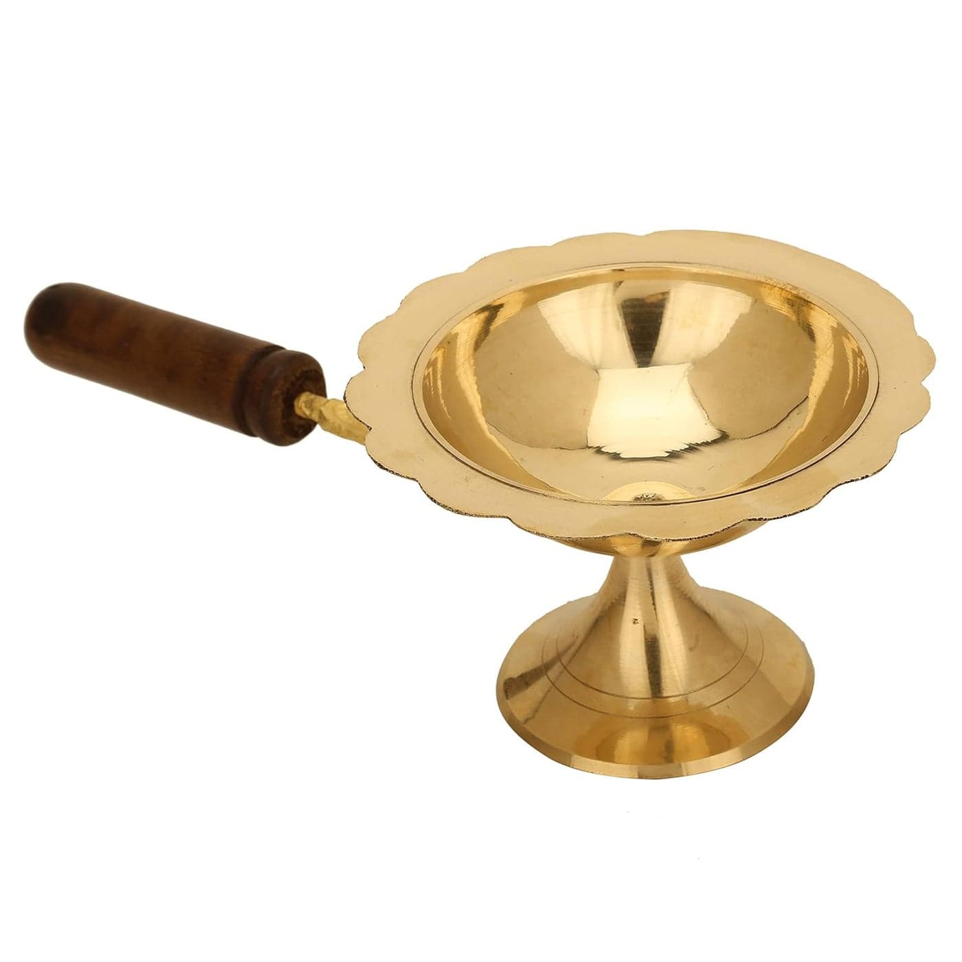 Dhoop Dani Diya With Wooden Handle for Aarti Pooja Kapoor Camphor Loban Burner Charcoal Incense Burner Dhuni Burner for Bakhoor Oudh Agarbatti Sambrani
