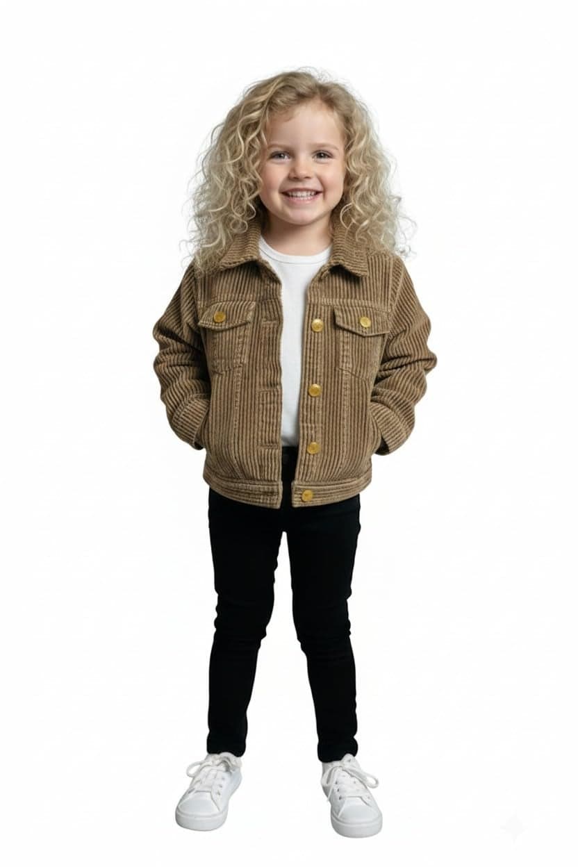 A.T.U.N. (ALL THINGS UBER NICE) Trendy Girl Cotton Corduroy Jacket | Casual Outerwear with Full Button Front, Smart Collar & Pockets | Stylish Cotton Casual Kids Jacket for Everyday
