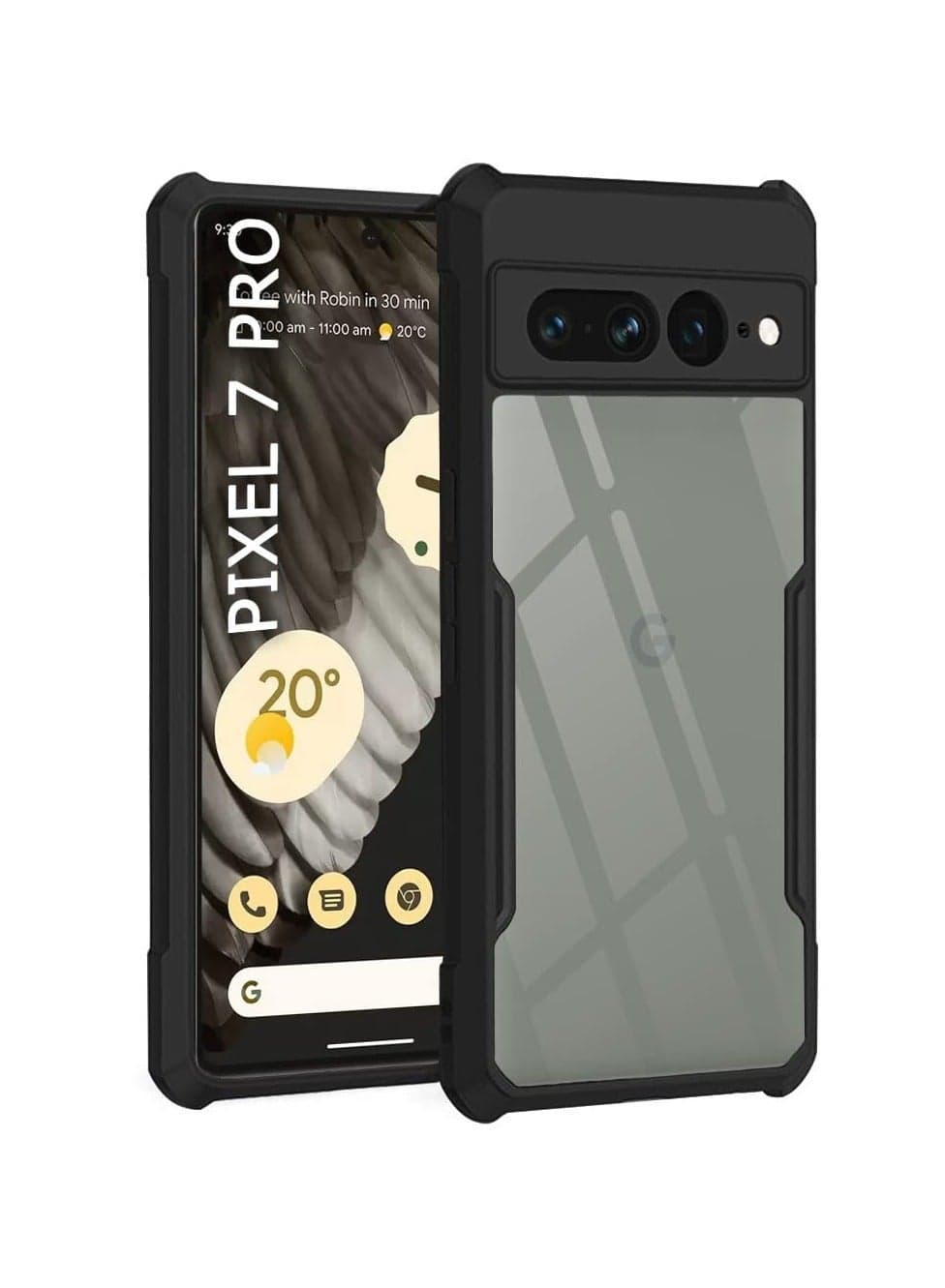 Case Cover For Google Pixel 7 Pro Black Mobile Phone , Ultra-Thin Lightweight Cover Soft TPU Bumper + Acrylic Clear Back Case Cover