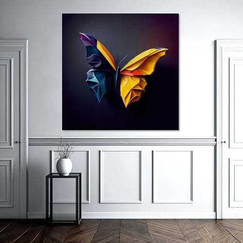 The Castle Decor Colourful Butterfly Painting with Frame Big Size (24X24) Wall Art for Living Room, Bedroom, Drawing Room, Hotels-Wooden Framed-Digital Painting