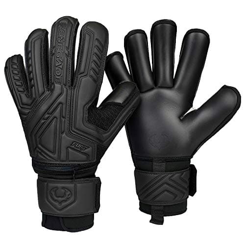 Renegade GK Fury Nightfall Goalie Gloves with ProTek Finger Protection 4mm Giga Grip 4mm Duratek Black Soccer Goalkeeper Gloves Size 11 Adult Mens Roll Cut Level 4