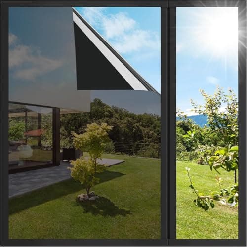 CREON One Way Privacy Window Film, Sun Blocking Heat Control Anti UV Static Cling for Windows Office Door (24 x 60 Inch) Black
