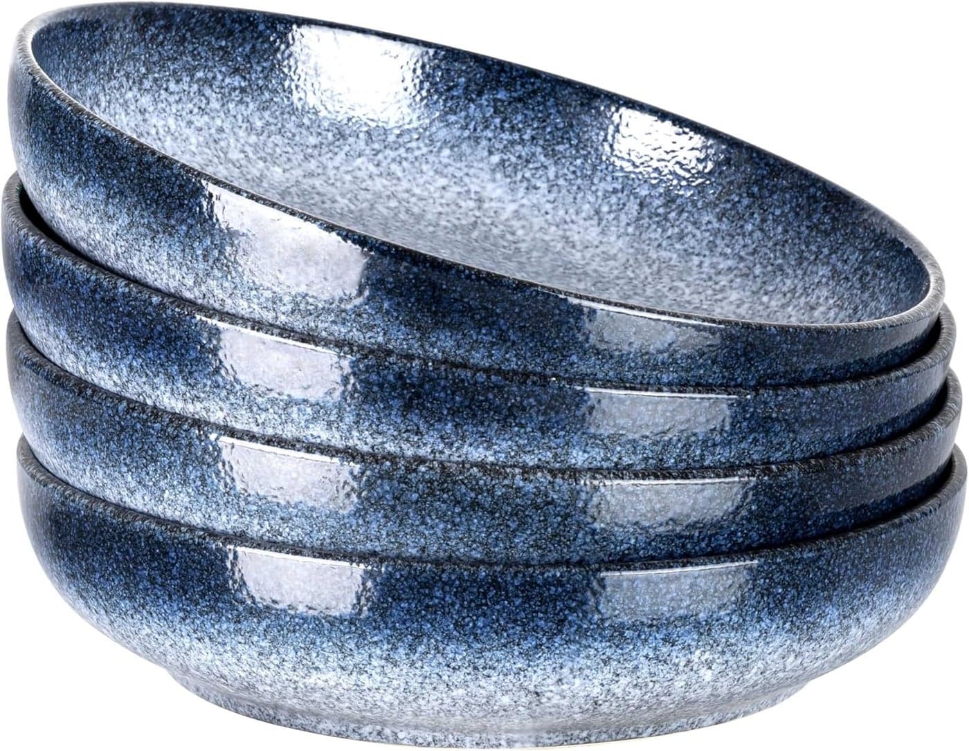 SQS CERAMICS Large Serving Bowls Set of 4 65 oz Wide Shallow Plates Pasta Serving Dishes for Party Entertaining Microwave Safe Dark Blue