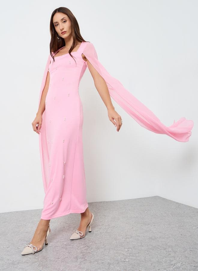 Women Embellished Maxi Dress with Flowing Sleeves