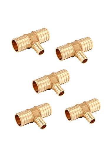 (Pack of 5) EFIELD 1" x1"x 1/2" Pex Reducing Tee Brass Barb Crimp Fittings For Pex Tubing Connection,(PEX1807086)